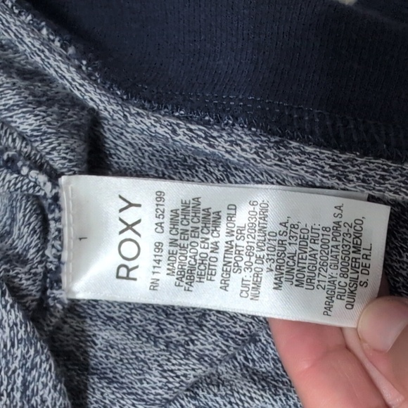 Roxy Open Back Sweater Top Kangaroo Pocket Size Med Navy Blue White Wave Print - Picture 12 of 14
